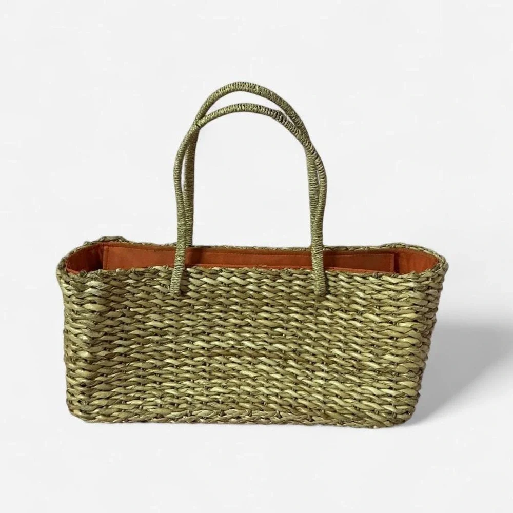 Woven Straw Tote Bag with‎ Round Accent, Beach, Vacation, Everyday